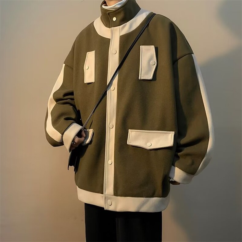 美式复古毛呢外套男痞帅秋冬加厚宽松oversize立领夹克JK177-P75,男装夹克,星座1008-1