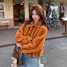 南瓜色秋冬皮毛一体外套女仿水貂绒休闲上衣2C353--719#P190K288，女装短外套，2C353