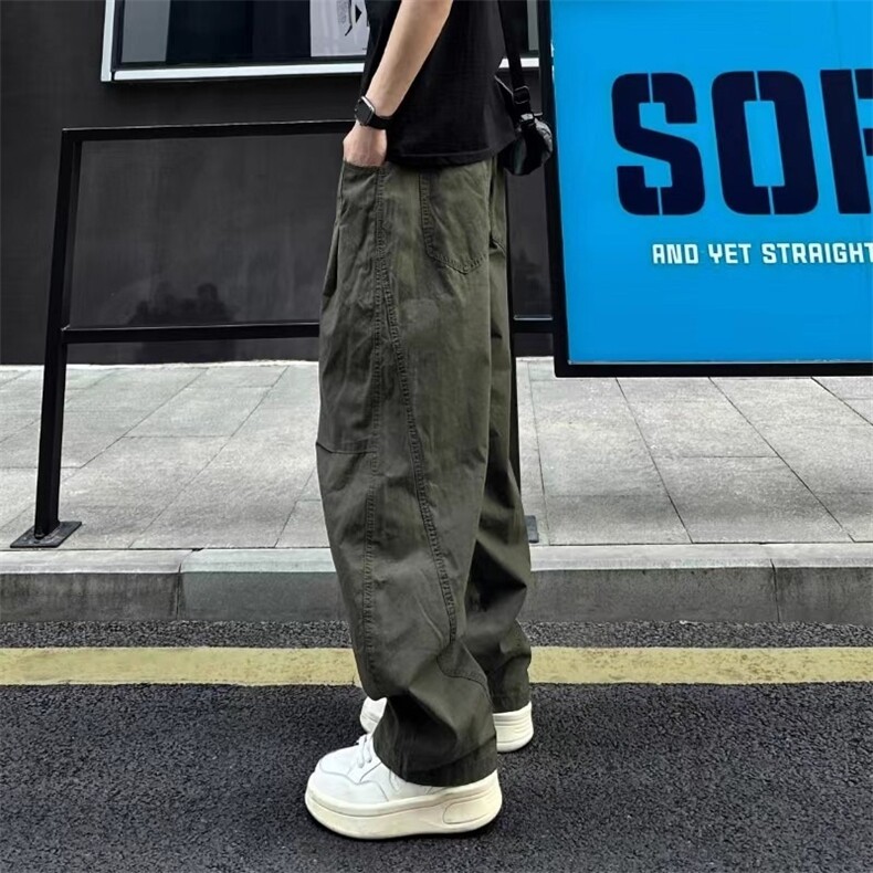 美式复古街头拼接男款秋季立体剪裁设计感直筒裤潮牌百搭休闲裤子图片