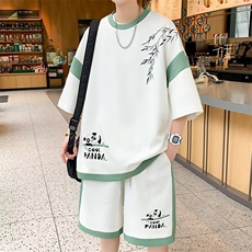 新中式风五分短袖T恤男士套装夏季潮牌潮流帅气穿搭一整套衣服，男装T恤，星座1210-1