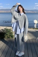 韩版宽松拼接INS风秋装撞色休闲风时尚套装学院风春秋气质运动，女装套装/套裙，2C133