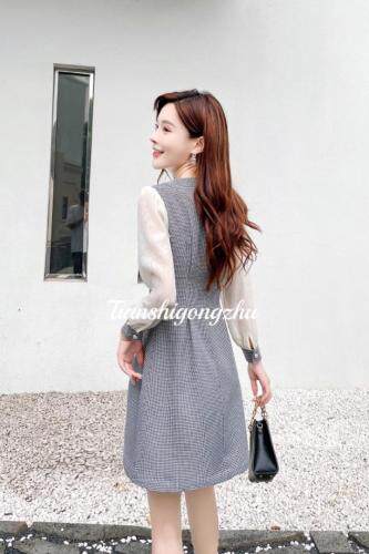 烫钻设计风格领子绣花连衣裙，女装连衣裙，天使公主