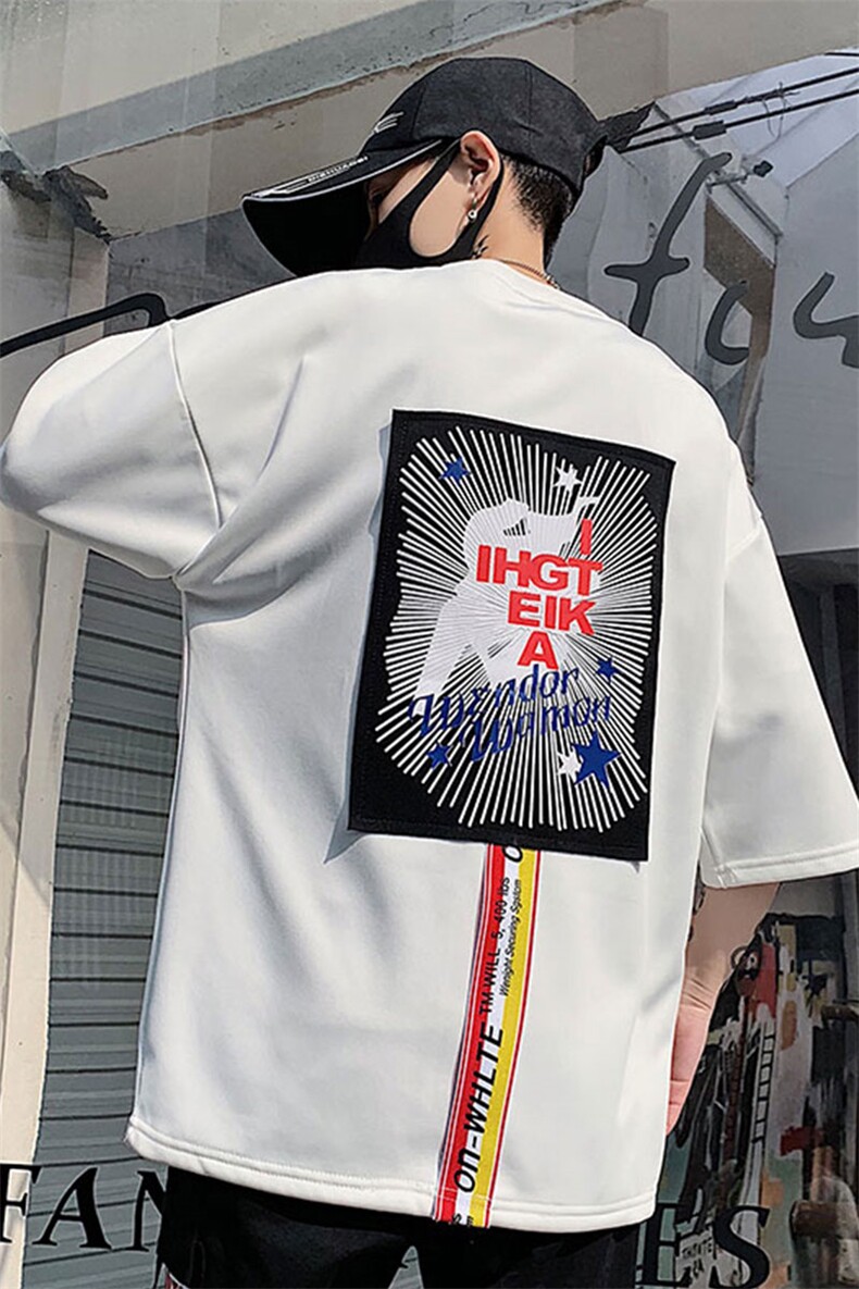 2021夏季新款潮男宽松五分袖印花男士潮流短袖T恤男A436-H33,男装T恤,电商A436