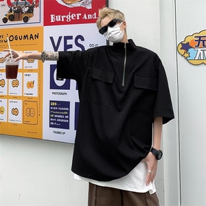 高级感半拉链短袖男款日式复古口袋设计衬衫 P32图片