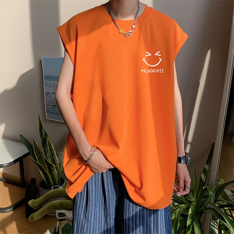 抖音供货、200克现货全棉印花背心宽松无袖T恤D223A-BX2318-P25,男装背心/马甲,电商019-1