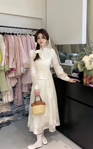 新中式中工刺绣天丝上衣+半身裙+内搭2024春夏新款三件套女盘扣潮图片