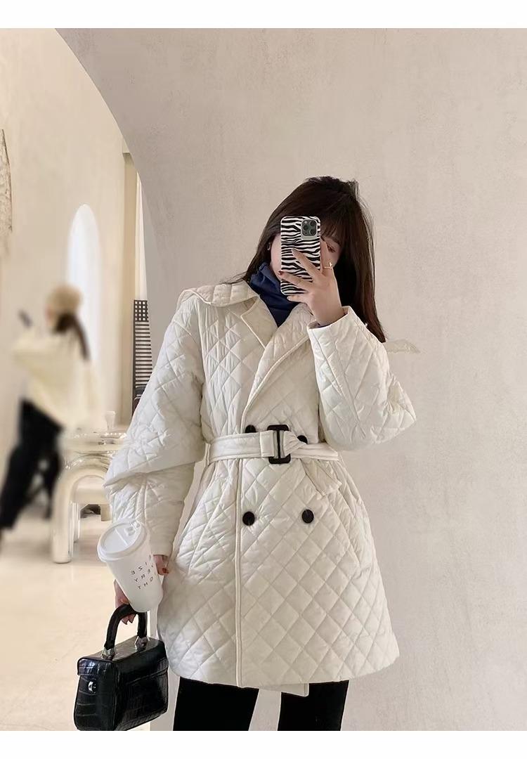 菱形格子棉服外套图片