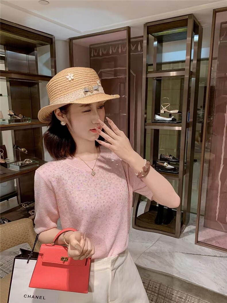 减龄洋气亮片短袖T恤2025夏季大码女装遮肉超好看漂亮上衣图片