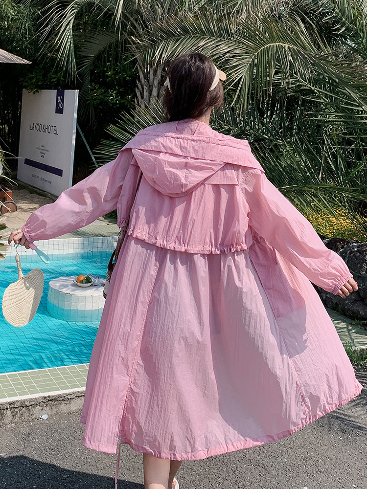 防晒衣风衣外套女夏季中长款2025新款海边旅游薄款透气防晒服罩衫,女装防晒衣,浪娴服饰