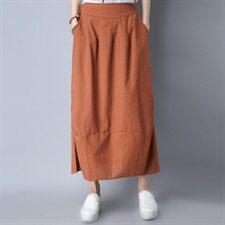 简约百搭棉麻纯色文艺半身裙2025年夏季潮流舒适，女装半身裙，风姿绰