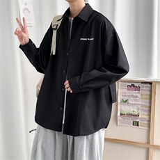 潮牌新款不规则设计感衬衫男宽松字母印花衬衣外套CS0600-P43，男装衬衫，星座308B-1