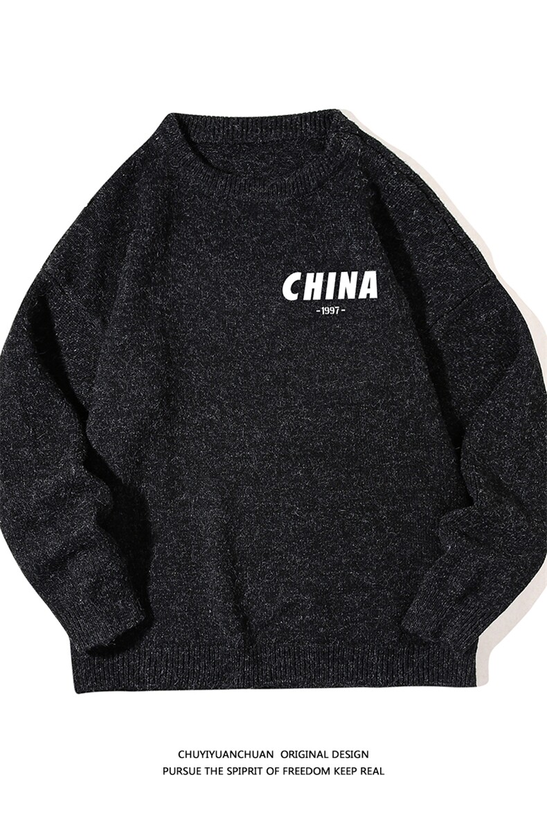 加厚加绒毛衣男大码毛线衣男针织衫M19248-P45加绒款-P65白底,男装针织衫/毛衣,电商A040A