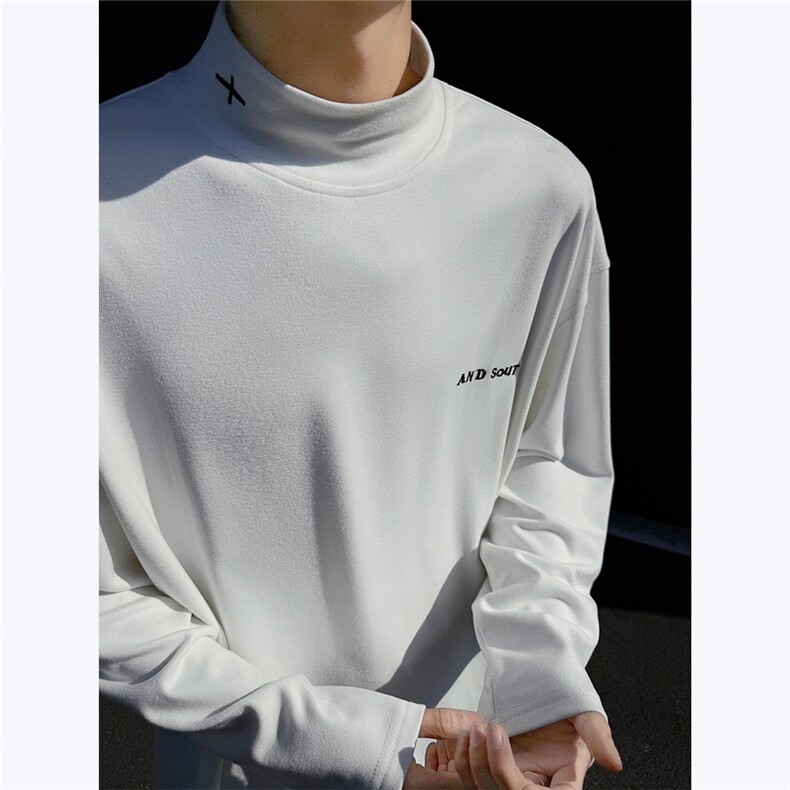 德绒半高领打底衫卫衣难看秋冬内搭美式保暖白色长袖T恤特P28,男装T恤,电商C306-1