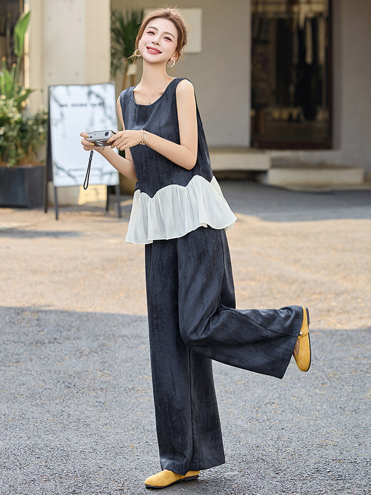 小香风套装女2025夏新款韩系高级松弛感减龄老钱风无袖阔腿裤穿搭,女装套装/套裙,冬木谷雨