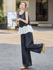 小香风套装女2025夏新款韩系高级松弛感减龄老钱风无袖阔腿裤穿搭，女装套装/套裙，冬木谷雨