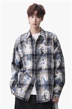 衬衫男春季新款港风宽松大码扎染长袖衬衣CS3098-特P30，男装衬衫，星座214-3