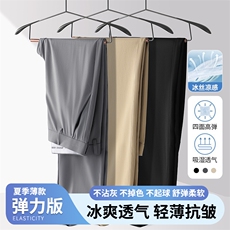 冰丝休闲裤男士夏季薄款西裤宽松直筒长裤凉感透气弹力商务裤子男，男装西裤，电商B212（原钱塘6029）
