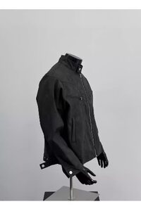2025美式潮牌立领弧形分割皮衣夹克痞帅外套深灰礼物男JKK17P90图片