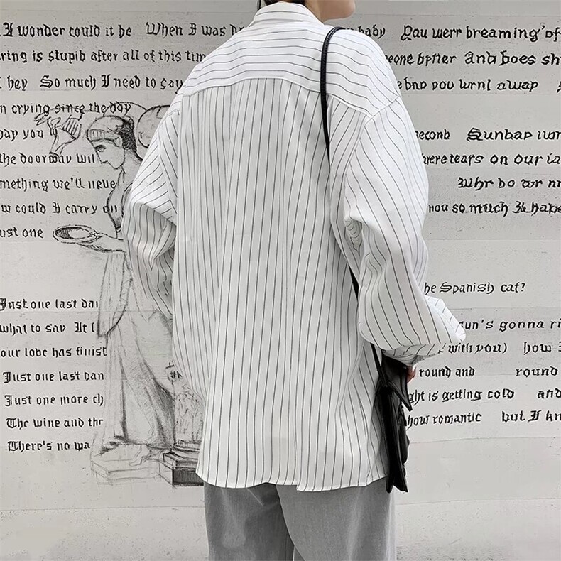 条纹衬衫男夏季2024新款高级感潮牌长袖衬衣痞帅潮流宽松休闲外套,男装衬衫,星座1013