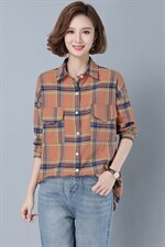2025年秋季新款格子宽松街头衬衫单排扣百搭休闲衬衣女,女装衬衫,风姿绰