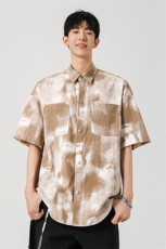 扎染脏脏工装短袖衬衫男款夏季潮牌宽松半袖衬衣外套Y006，男装T恤，星座210-1