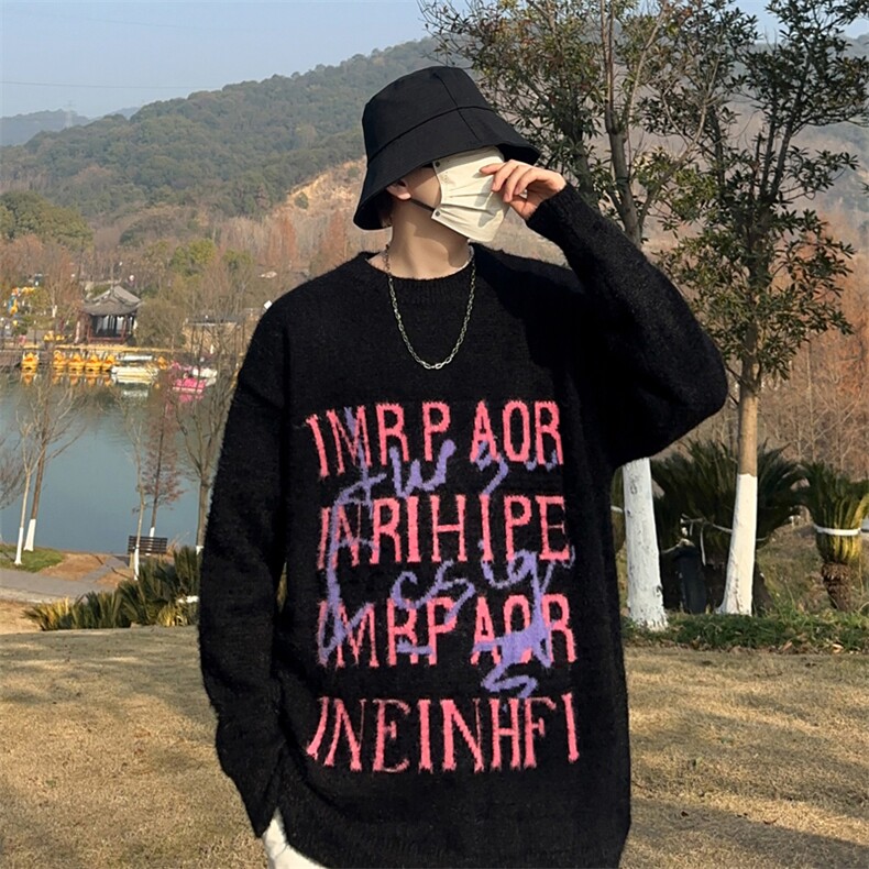 大红色新年针织衫男韩版潮字母提花2024春季新款ins毛衣MZ426-P62,男装针织衫/毛衣,星座412-3
