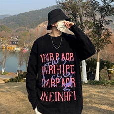 大红色新年针织衫男韩版潮字母提花2024春季新款ins毛衣MZ426-P62，男装针织衫/毛衣，星座412-3