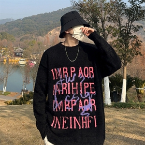 大红色新年针织衫男韩版潮字母提花2024春季新款ins毛衣MZ426-P62图片