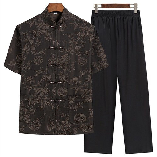 夏季唐装男士休闲短袖套装风爸爸装爷爷装汉服SFT9787-P98图片