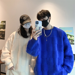 8XL-M特大码美式街头设计感毛巾绣格子毛衣男女情侣MY1204P50控68图片