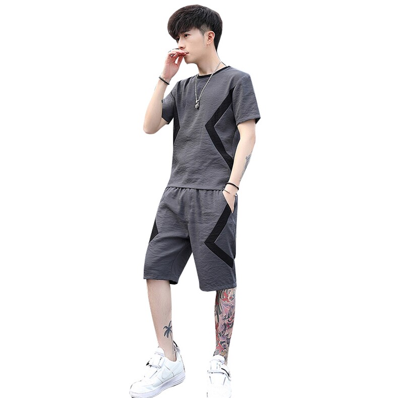 男士冰丝短袖T恤潮流休闲运动套装男装夏装一套衣服帅气T719-P50,男装休闲套装,星座1206（原A206）