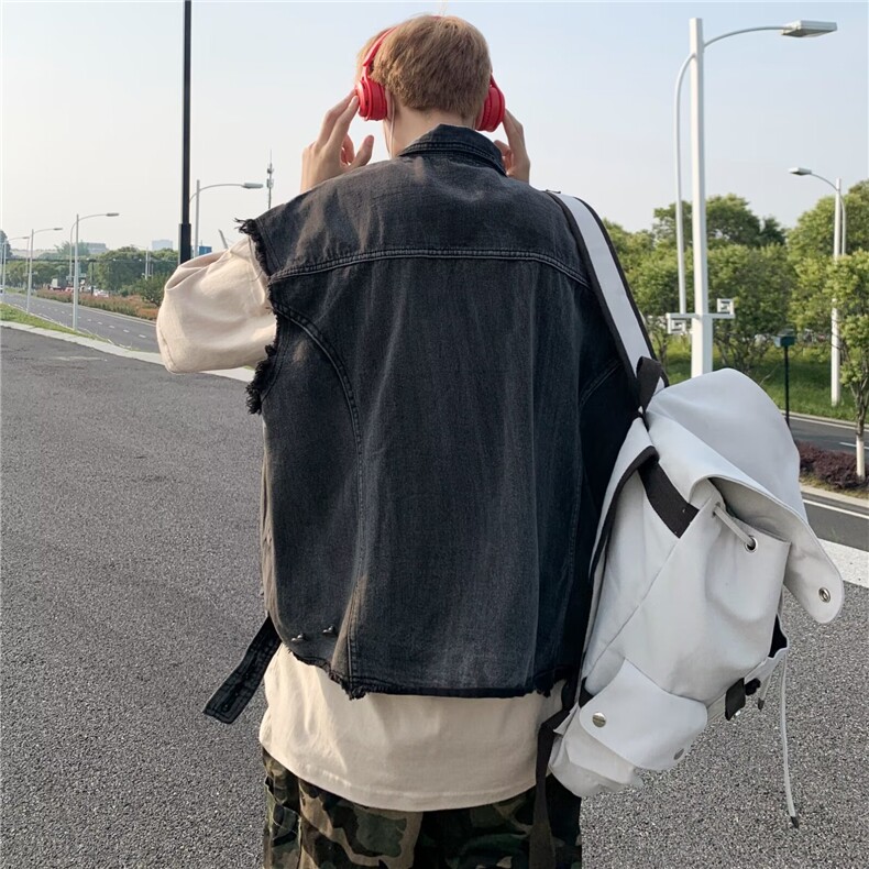 美式复古水洗牛仔马甲背心男夏季街头宽松无袖外套坎肩,男装背心/马甲,星座1013