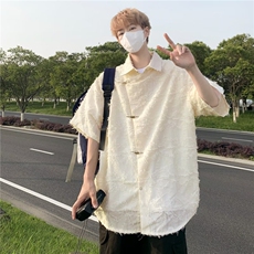 潮中式衬衫男复古风短袖夏季网红宽松上衣T恤W1277-P53，男装T恤，星座1109-3