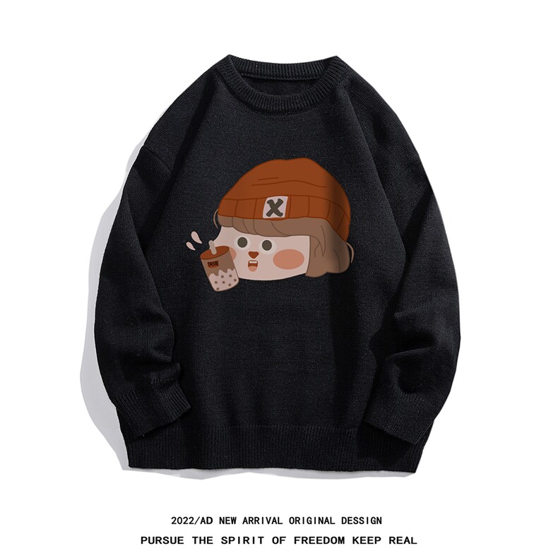 白底22秋冬新款趣味小女孩设计感圆领保暖套头毛衣M1055P50控68，男装针织衫/毛衣，电商A247-1