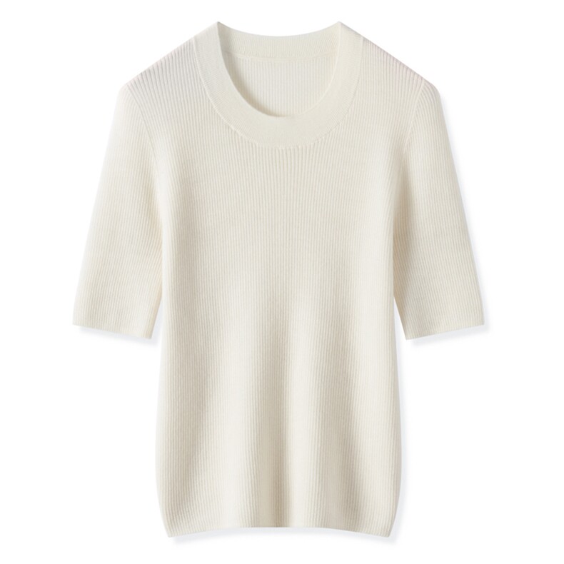 2025年夏季薄款不连帽短袖短款时尚百搭通勤零摩擦，女装T恤，昭美纯山羊绒