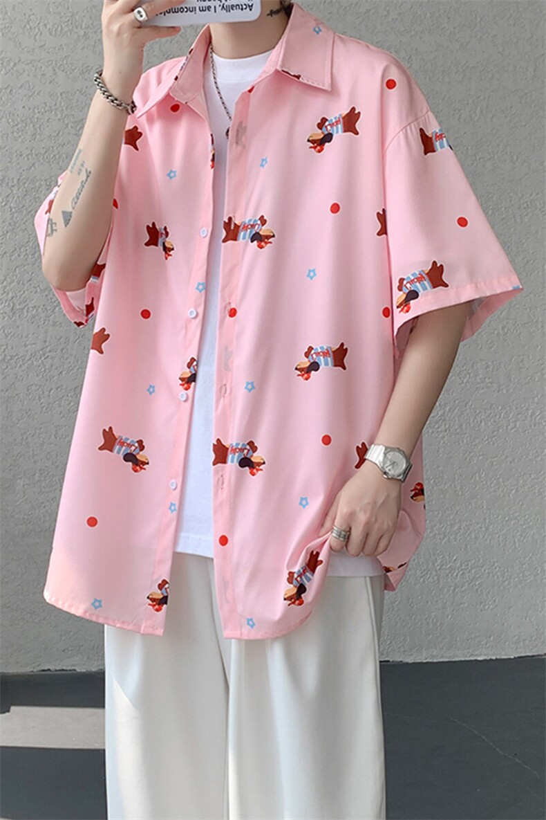 8XL-M腊肠狗花衬衫男短袖夏季冰丝薄款花衬衣寸衫外套DC28003P38,男装T恤,电商B312