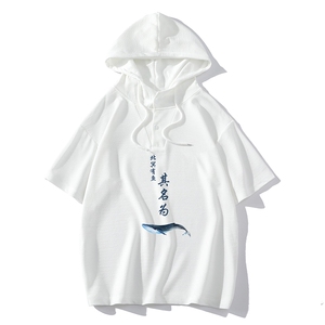 LD54261-P45 连帽短袖t恤男大码胖子带帽五分袖中袖 展架图片