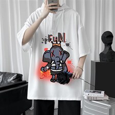 LD54221-P45连帽短袖t恤男大码胖子带帽五分袖中袖，男装T恤，电商A040