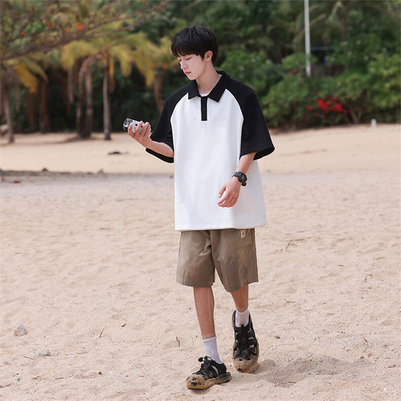 X5472-TP25新夏季款拼色POLO衫短袖T恤男宽松休闲五分袖潮流上衣,男装T恤,电商A102