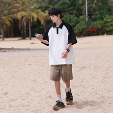 X5472-TP25新夏季款拼色POLO衫短袖T恤男宽松休闲五分袖潮流上衣，男装T恤，电商A102
