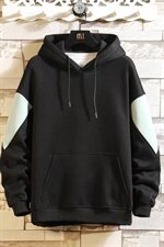 2019冬季新款日系砖墙大码撞色拼接连帽加绒加厚卫衣男W655-P60，男装卫衣，电商A001