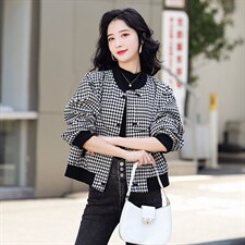 秋季新款千鸟格短外套女2022年春秋时尚修身小个子高端夹克现货！，女装短外套，一安秀