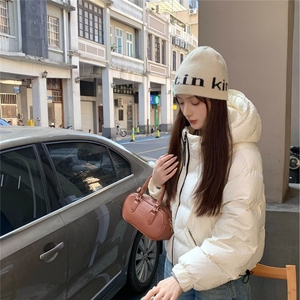 羽绒服女短款连帽简约2025冬新款加厚白鸭绒纯色韩版宽时尚松外套图片