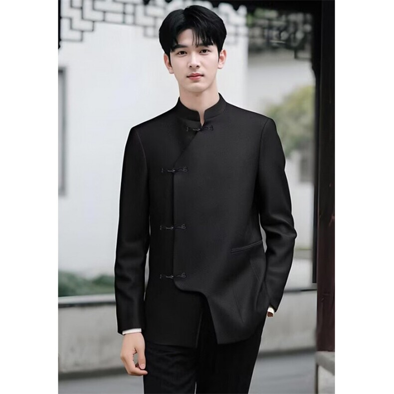【007】新中式盘扣立领休闲西服男亚麻西装外套A079-XZ45-P65,男装西服套装,电商A079
