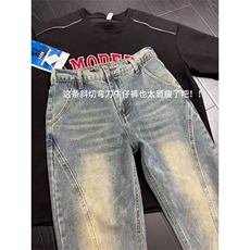 1506-1/K439-11/P52加绒原版质量半松紧腰斜切牛仔裤百搭宽松男，男装牛仔裤，星座1506-1
