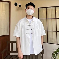 新中式风纯色设计短袖衬衫男士2026夏季新款高级感韩版衬衣，男装衬衫，星座218-1（原230）