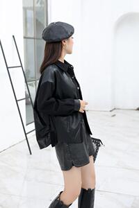 皮拼接针织韩版外套图片