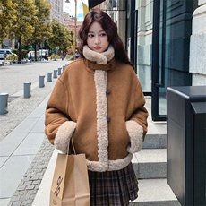 咖色软糯两面穿皮毛一体羊羔毛外套女秋冬2025新款时髦减龄棉服，女装皮草，2B218
