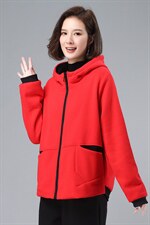 2021年冬季长袖开衫文艺拉链拼接撞色连帽加绒卫衣，女装卫衣/绒衫，叶笙衣