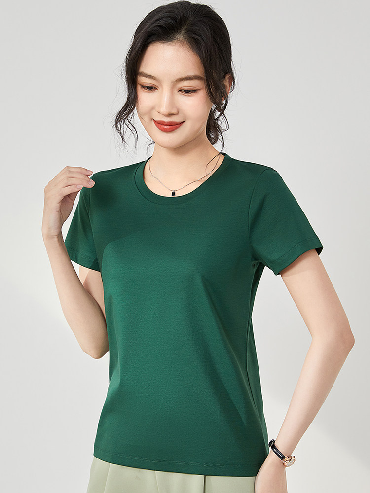丝光棉t恤女23夏季新款纯色100%纯棉短袖上衣精梳棉纯色体恤定制,女装T恤,硕诚羊绒